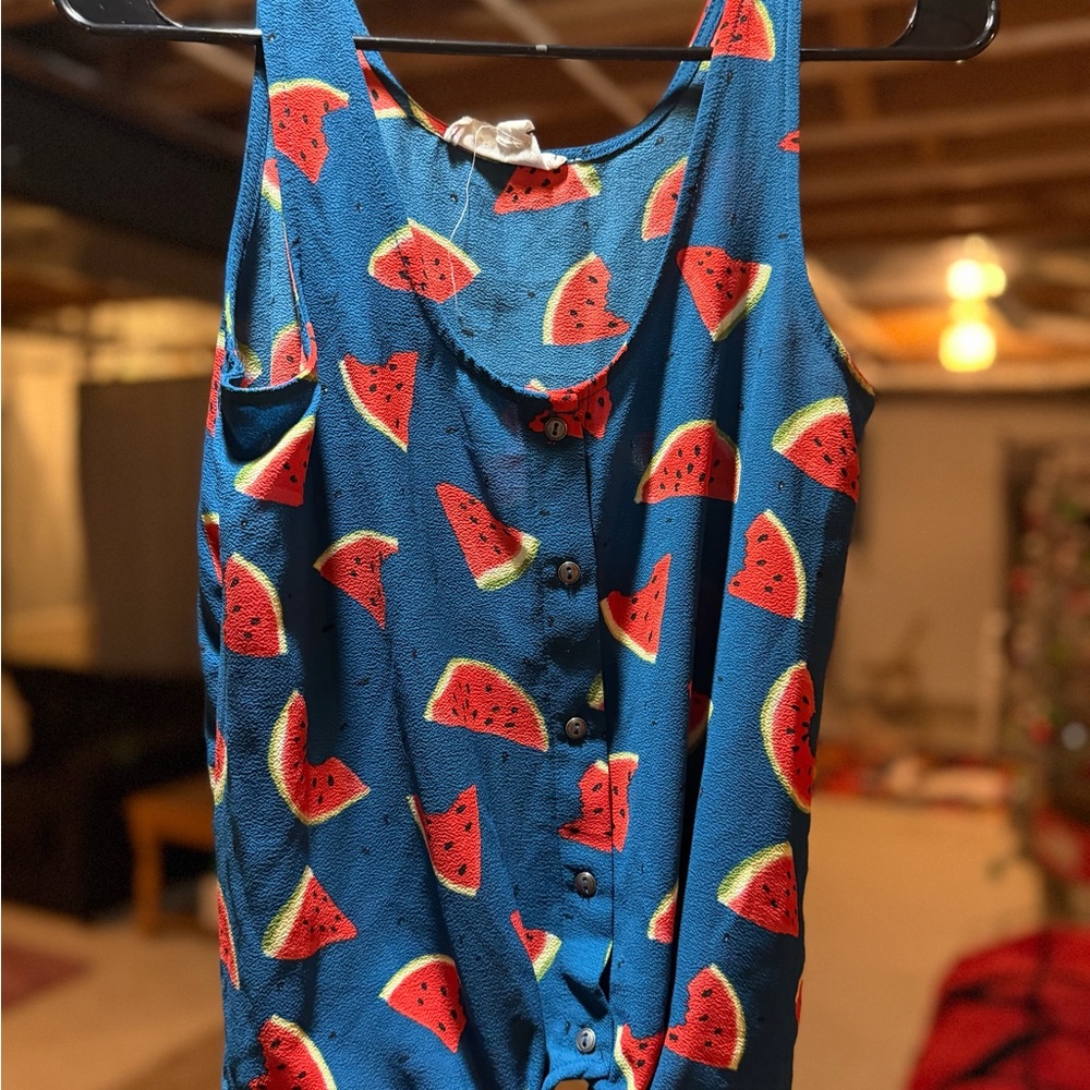 Pink Rose Watermelon Print Sleeveless Top